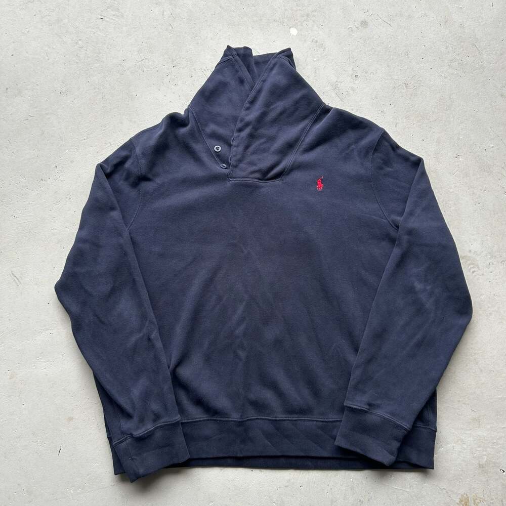 Polo by Ralph Lauren Navy Blue Shawl Collar Pullover Sweatshirt XXL